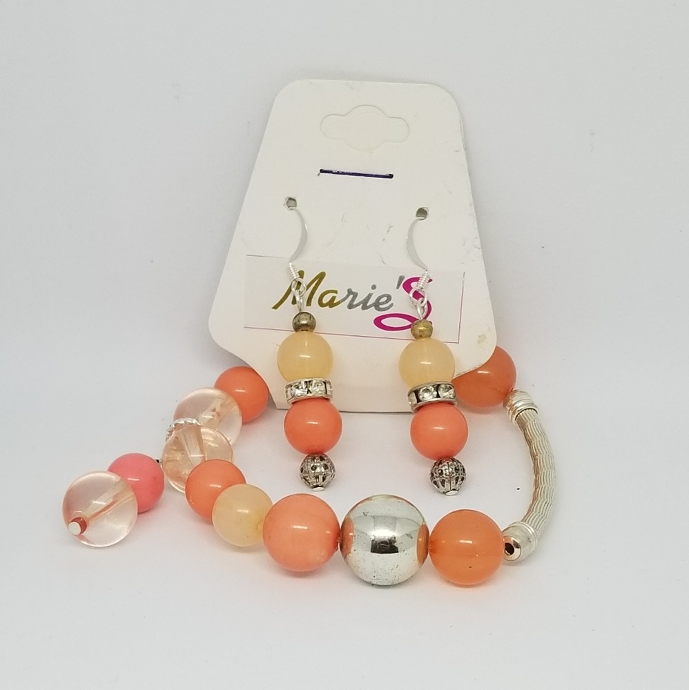 Women's Orange and Silver Beaded Bracelet